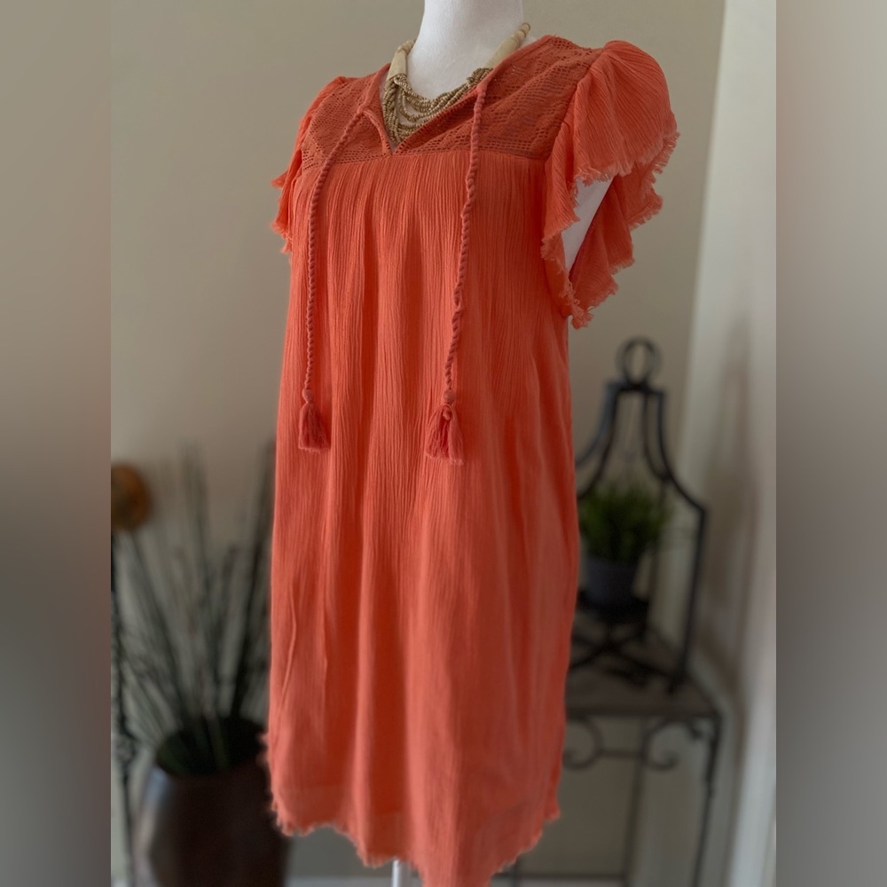 Aerie Flutter Sleeve Coral Shift Dress